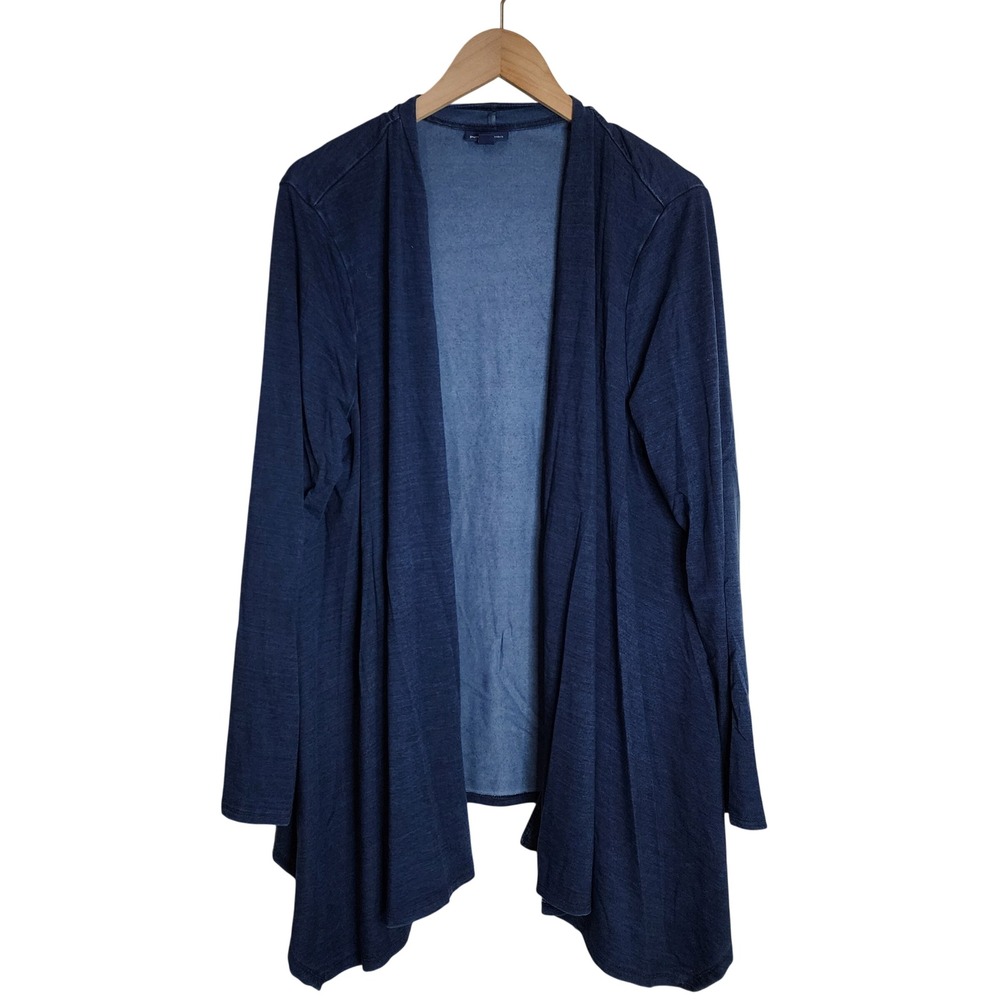 Pure Jill Indigo Cardigan Womens L Blue Open Front‎ Lyocell Blend Drape Sweater